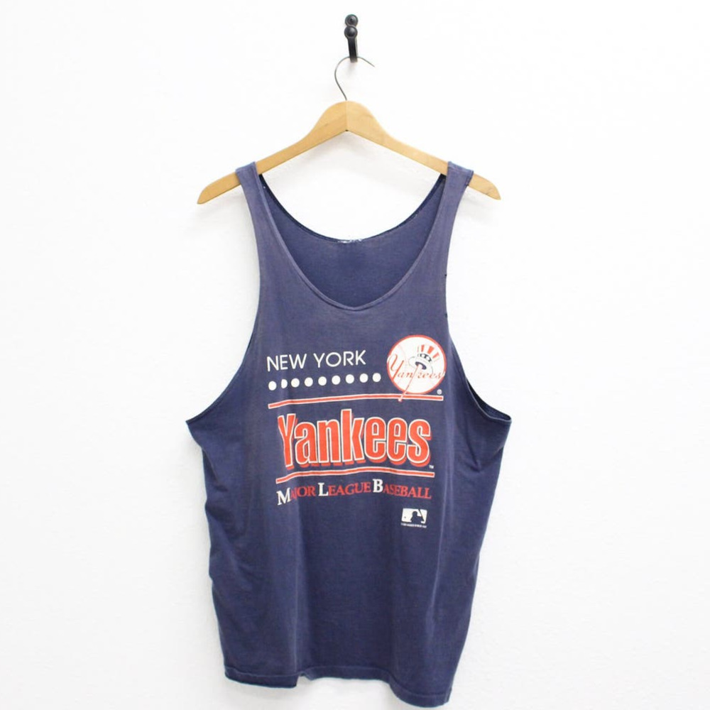Vintage New York Yankees Navy Blue Tank Top with Red Logo